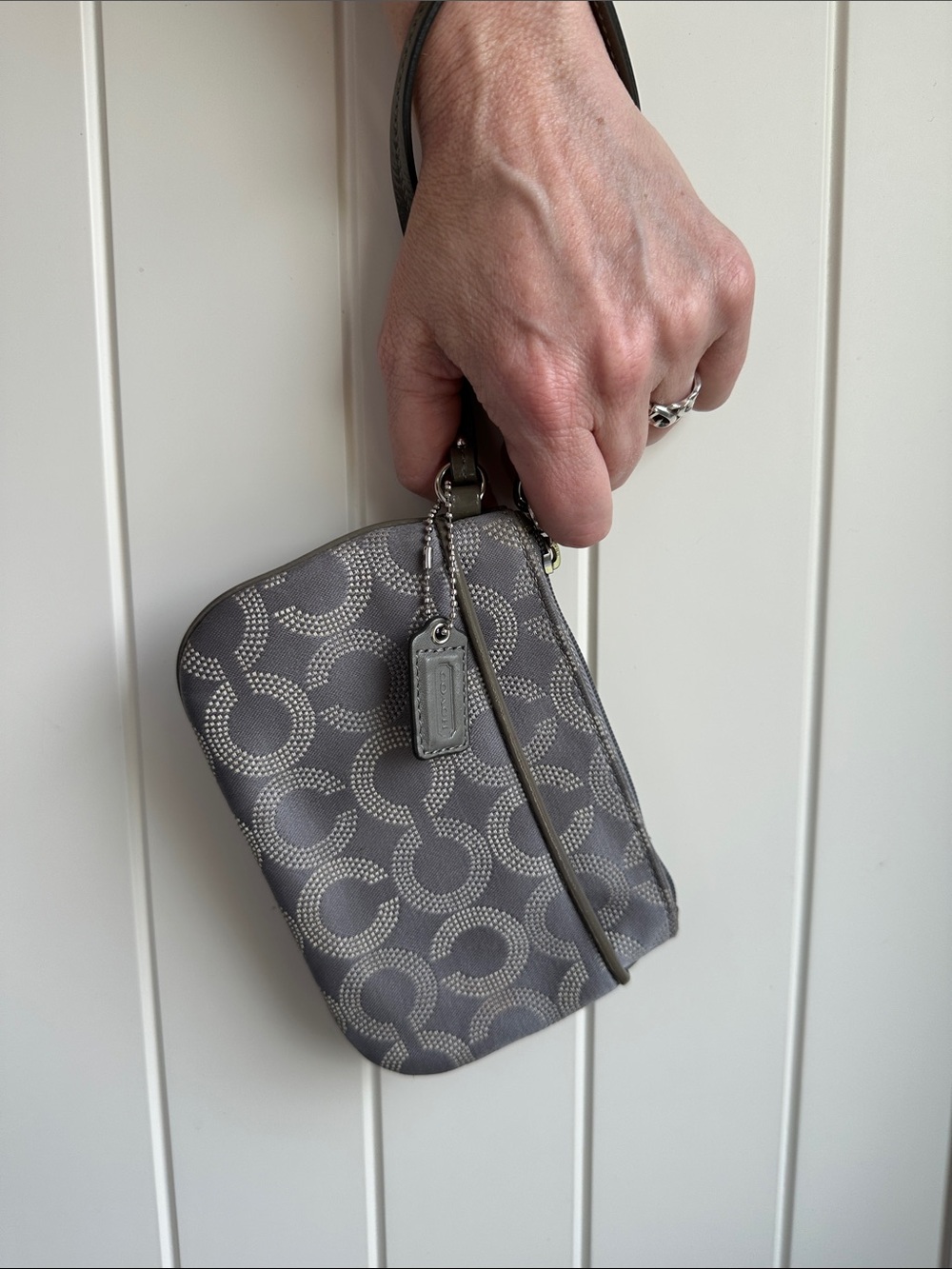 Coach Optic C wristlet with pink lining and hangtag